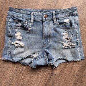 American Eagle Outfitters Light Blue Distressed Hi-Rise Shorties - Size 6